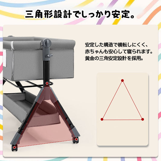 添い寝ベビーベッド 高さ調節・ゆりかご機能付き 蚊帳・キャスター付き 洗えるシート