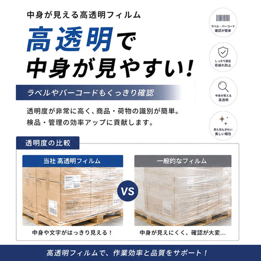 ストレッチフィルム 幅50cm×長さ300m 厚さ15μ 透明 6巻セット 荷崩れ防止・業務用梱包に