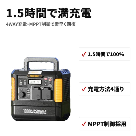 BALDR ポータブル電源 1037Wh/AC1000W 純正弦波 リン酸鉄リチウム PSE認証 RK1004 特長
