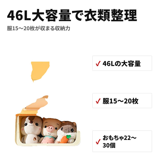 前開き収納ボックス 46L キャスター付き・積み重ね可能 フタ付きコンテナ 特長