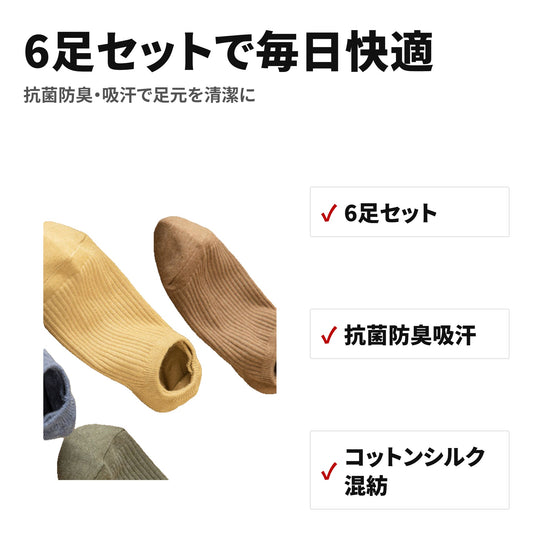 ノーショーソックス 6足セット 抗菌 防臭 シリコングリップ付き 浅口靴下 DY1821 特長