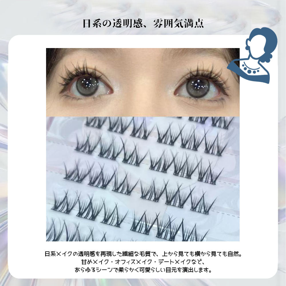のり不要 部分つけまつげ セグメント式 透明軸 ナチュラル仕上がり TANJM-GHP