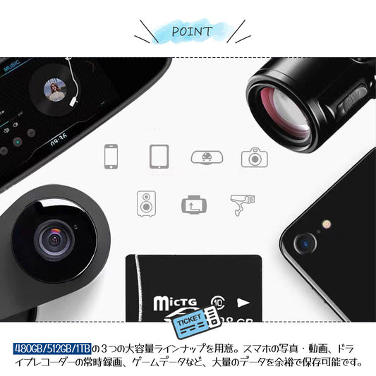 マイクロSDカード 大容量 480GB/512GB/1TB 高速転送・耐衝撃設計 多機器対応 NCK