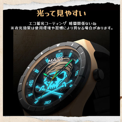 スカルモチーフ腕時計 YB-05｜立体文字盤・蓄光夜光・軽量合成樹脂ケース