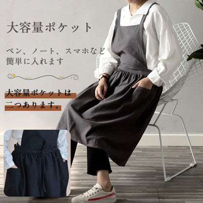 綿麻エプロン 無地シンプルデザイン 大人・子供サイズ