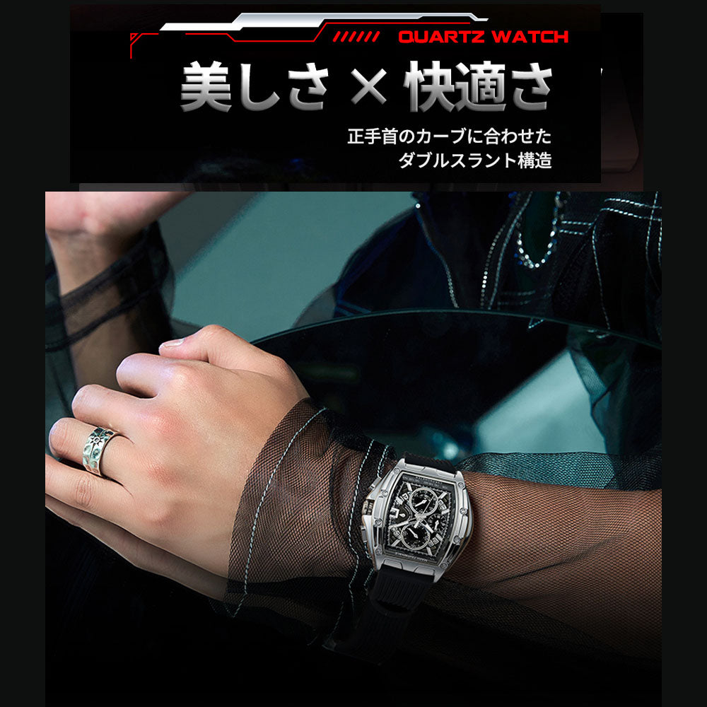 ビジネス腕時計 60分・24時間計測対応 夜光インデックス 耐摩耗ガラス メンズ