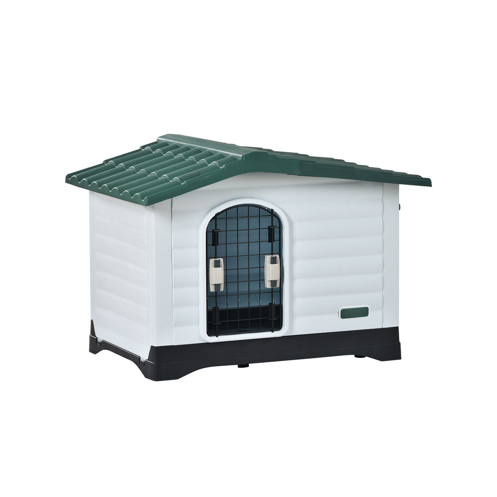 ドッグハウス 犬小屋 PP製 耐水・通気口付き 傾斜屋根・高床設計 屋内外両対応 中型犬用