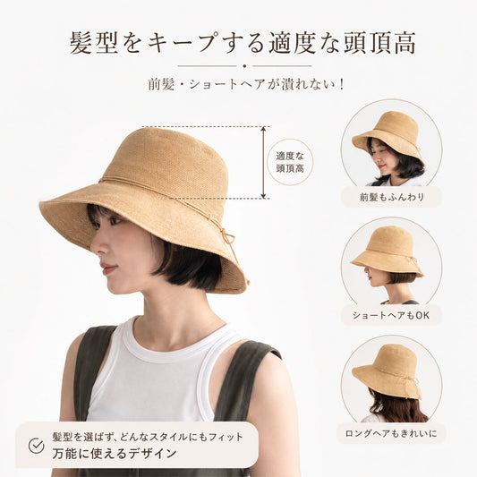 つば広ストローハット 折りたたみ軽量 日よけレディースハット WBGYCUI-01-A