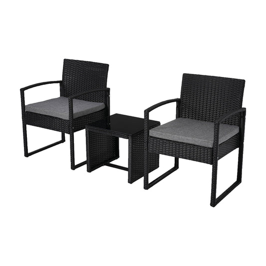 ラタン調ガーデンソファ3点セット テーブル＆チェア 屋外・屋内両用 グレー WF318611GAA