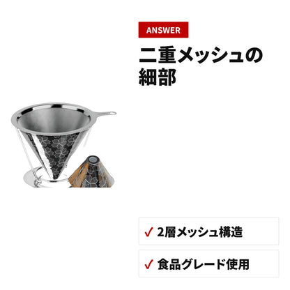 ステンレス製 二重メッシュ ドリッパー ペーパーレス 1～4杯用 ディテール