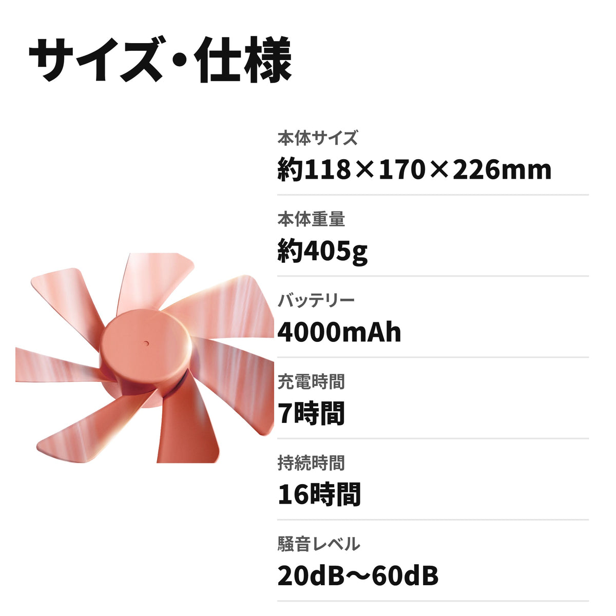 SOTHING デスクトップファン 雨林Pro コンパクトミニ扇風機 充電式 4000mAh グリーン DSHJ-S-2215-JP サイズ・仕様