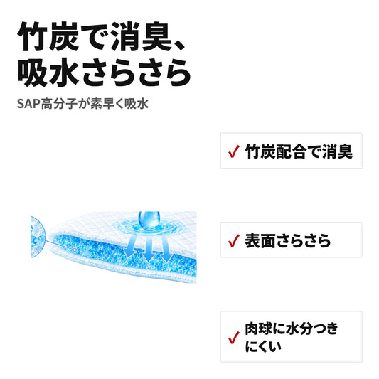 高吸収ペットシーツ 竹炭配合で消臭 防水バックシート 犬猫用 使い捨て 特長