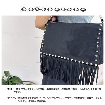スタッズ&フリンジ ショルダーバッグ 型崩れしにくい大容量 斜め掛けOK