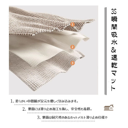 ふわふわ吸水バスマット 40×60cm 滑り止め・丸洗いOK