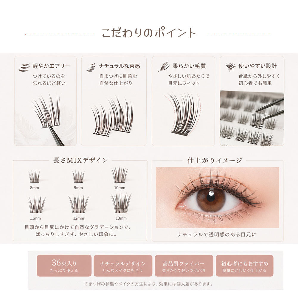 部分用つけまつげ 2個セット ナチュラル のり不要 軽量 繰り返し使える