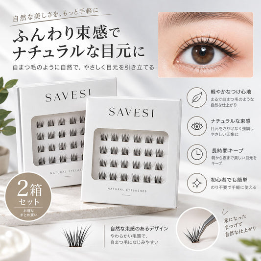 のり不要 部分つけまつげ 2個セット ナチュラル束感 繰り返し使える