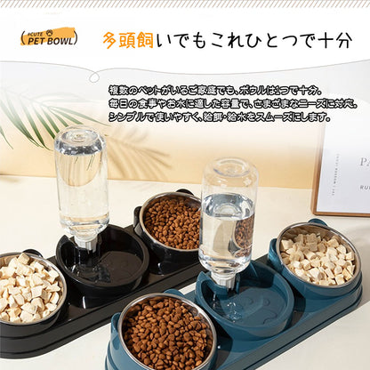 ペット用フードボウル 1台3役 自動給水・抗菌 304ステンレスボウル