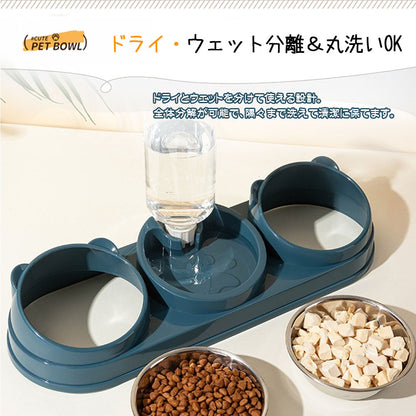 ペット用フードボウル 1台3役 自動給水・抗菌 304ステンレスボウル