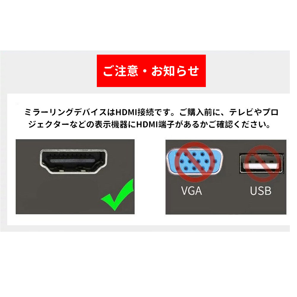 ワイヤレスミラーリングレシーバー HDMI接続 1080P対応 iOS/Android/PC対応