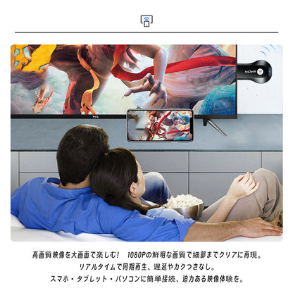 ワイヤレスミラーリングレシーバー HDMI接続 1080P対応 iOS/Android/PC対応