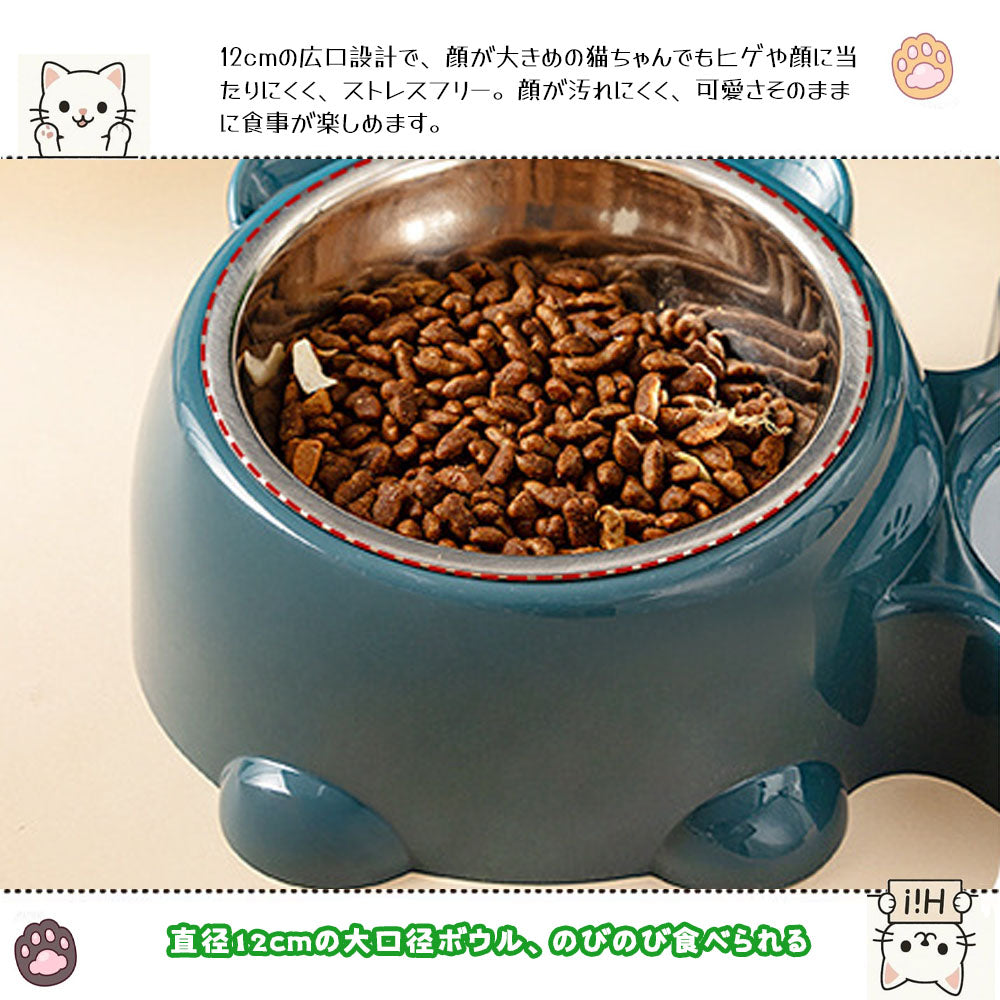 電源不要の自動給水器 給餌・給水一体型ボウル 猫・中小型犬用 大容量・残量が見える
