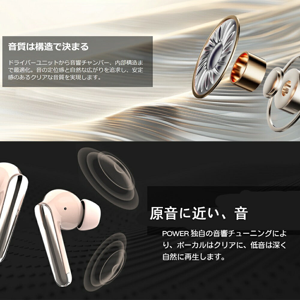 ワイヤレスイヤホン Bluetooth5.3 最大約35時間再生 Type-C充電 認証取得済み PowerX7BK