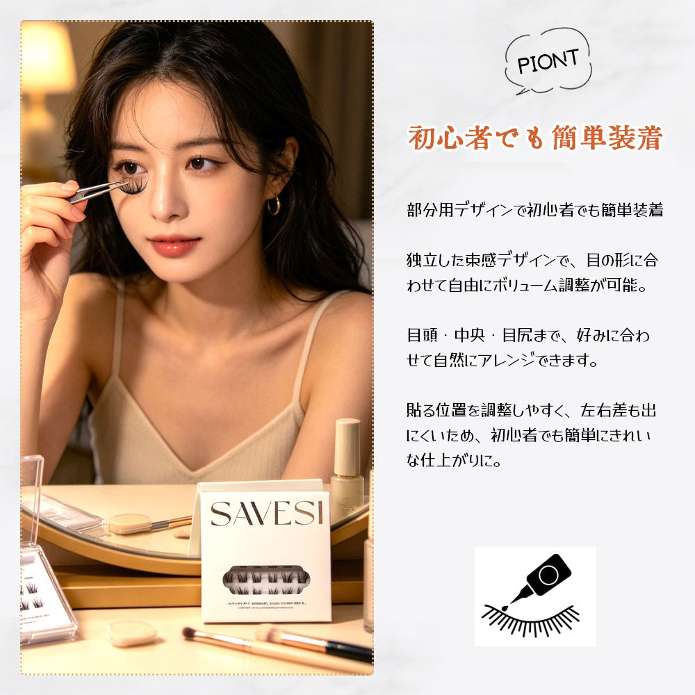 【部分つけまつげ 36束】12-16mm・ナチュラル束感・のり不要タイプ・繰り返し使える【目元メイク・デート用】