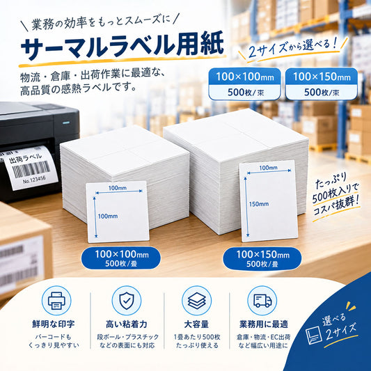 感熱ラベル用紙 500枚入り 折り畳み 強粘着 防水耐油 100×100/100×150mm