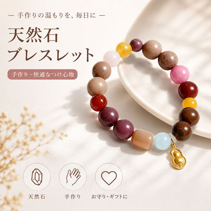 開運お守りブレスレット 天然石×漢方香珠 ひょうたんチャーム 和風アクセサリー
