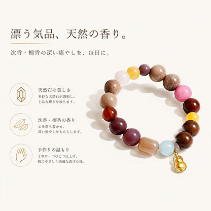 開運お守りブレスレット 天然石×漢方香珠 ひょうたんチャーム 和風アクセサリー