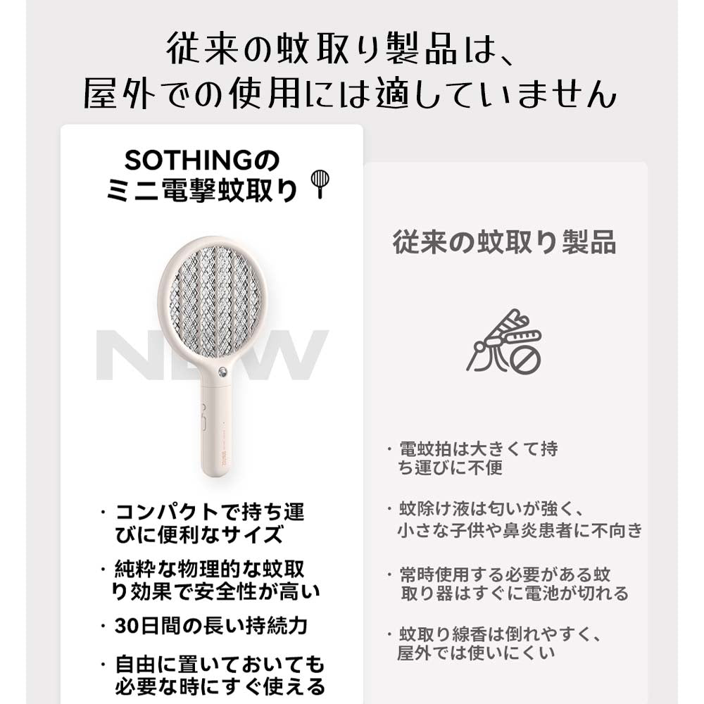 SOTHING ポータブル蚊取りラケット mini USB充電式 3層安全ネット DSHJ-S-1914-JP