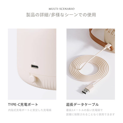 3WAYミニ扇風機 卓上・壁掛け・吊り下げ対応 USB充電式 リモコン・ライト付き DSHJ-S-2118A-JP