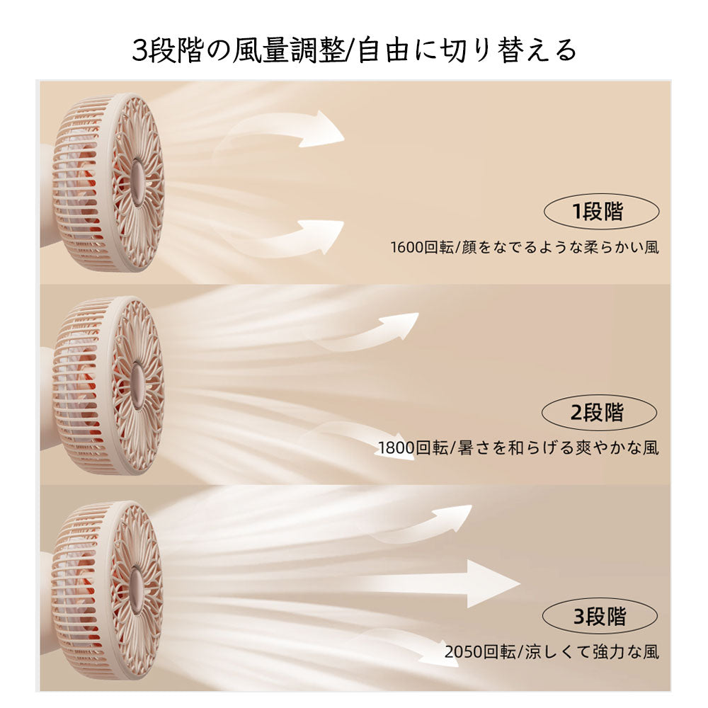3WAYミニ扇風機 卓上・壁掛け・吊り下げ対応 USB充電式 リモコン・ライト付き DSHJ-S-2118A-JP