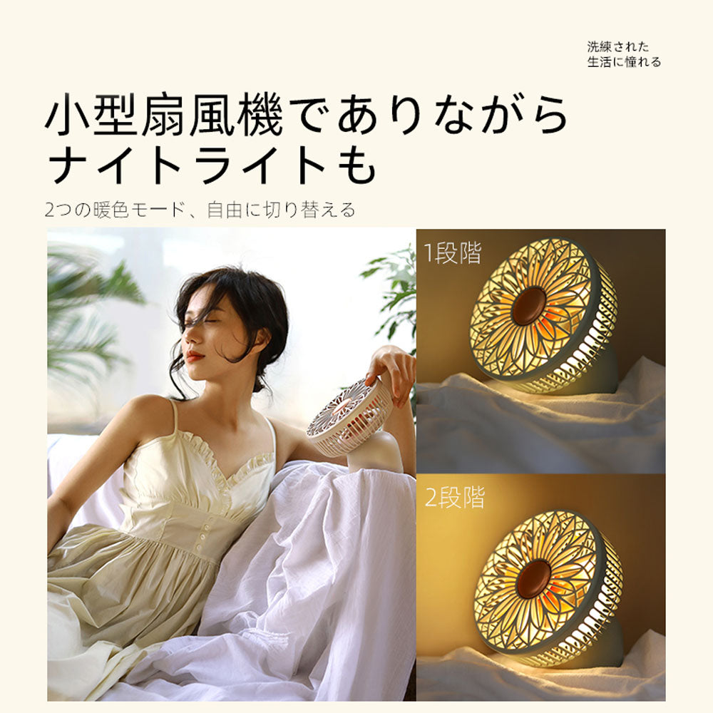 3WAYミニ扇風機 卓上・壁掛け・吊り下げ対応 USB充電式 リモコン・ライト付き DSHJ-S-2118A-JP