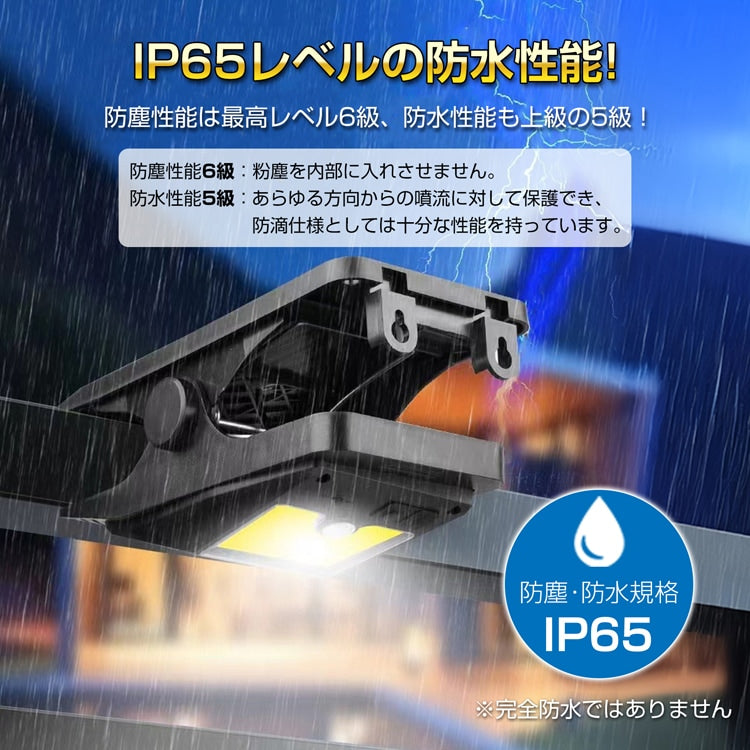 ソーラークリップライト 人感センサー 3点灯モード IP65防水 充電式LED照明