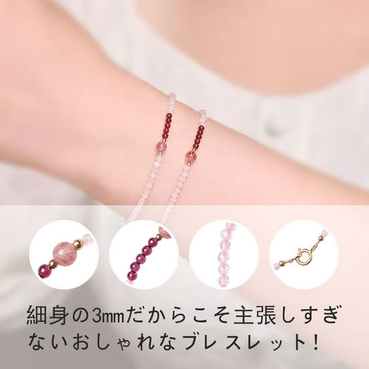 ガーネット 天然石ブレスレット 細身3mm 重ね付けにも TA-BR-049