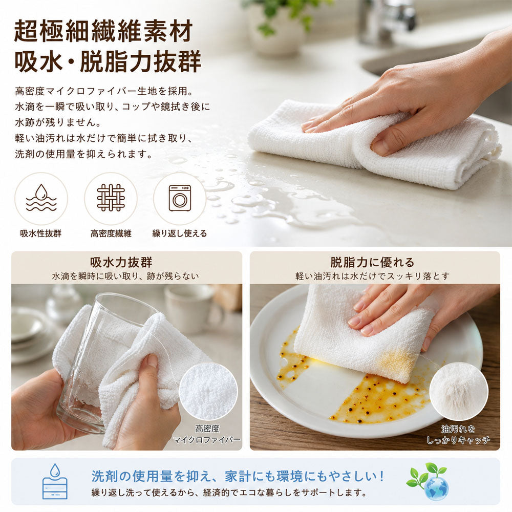 【キッチンクロス 5枚セット】30×30cm・吸水速乾・繰り返し洗えるマルチふきん・食器やガラス拭きに